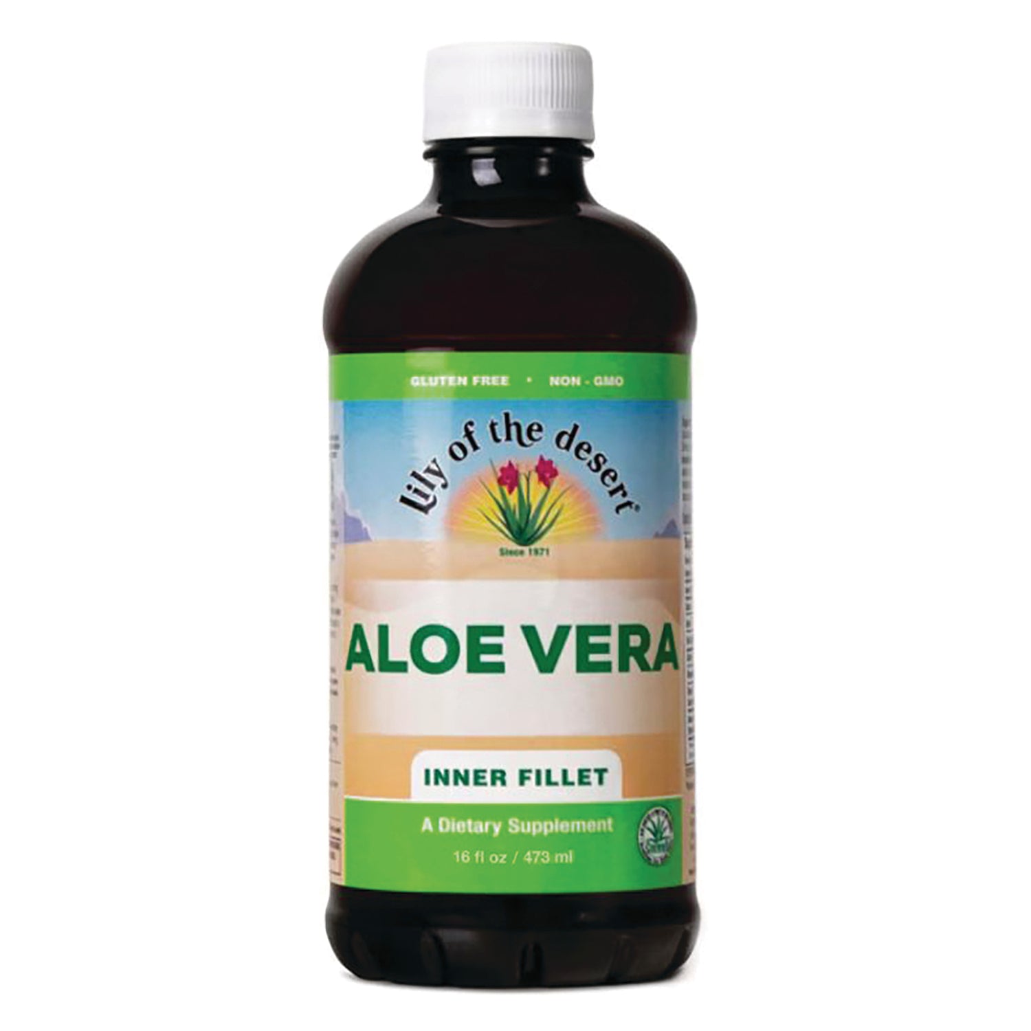 LIL036 | Lily of the Desert aloe vera inner fillet bottle 16 fl oz with white cap and front label