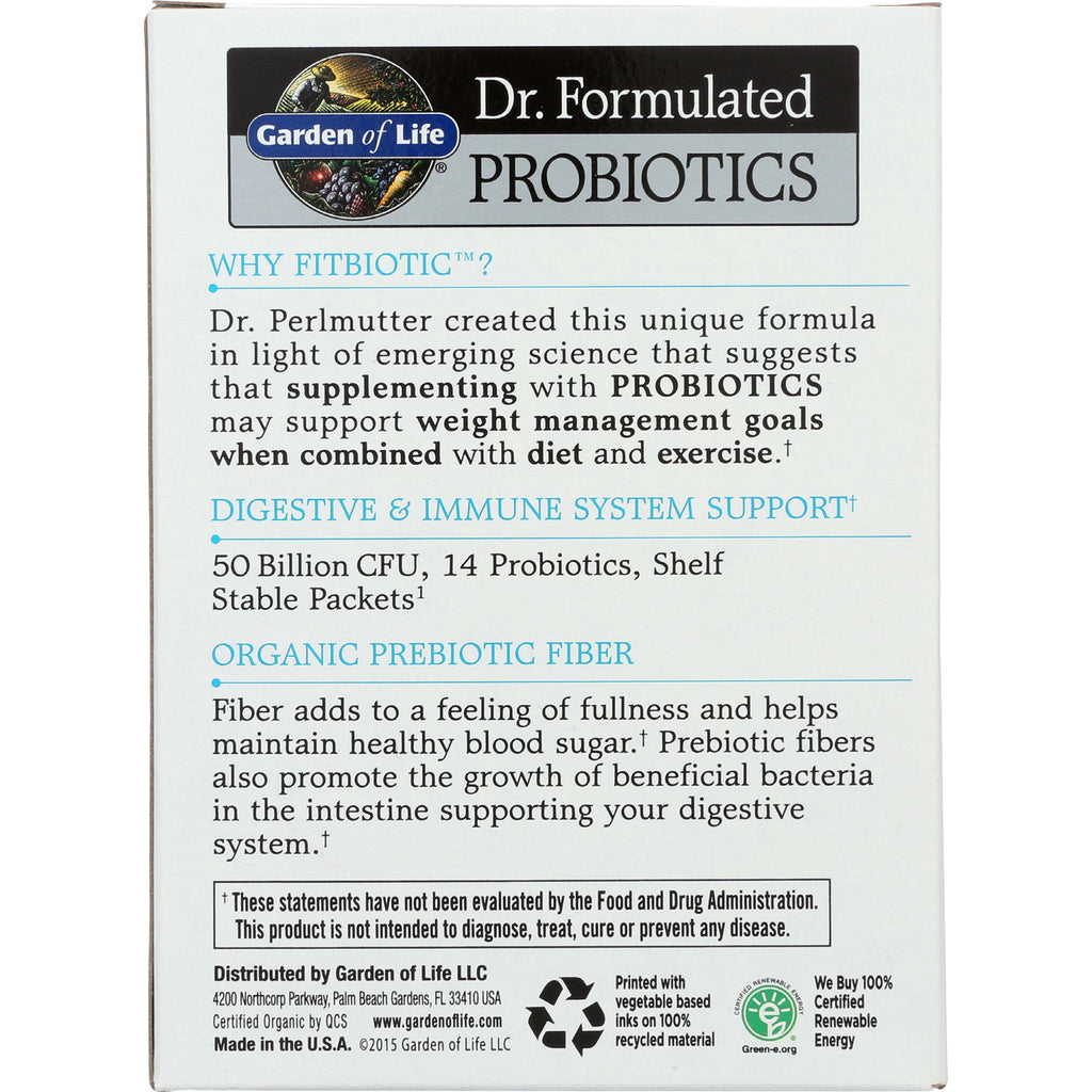 GLF209 | back panel showing probiotic product info: 50 Billion CFU, 14 probiotics, organic prebiotic fiber and usage claims - Thumbnail