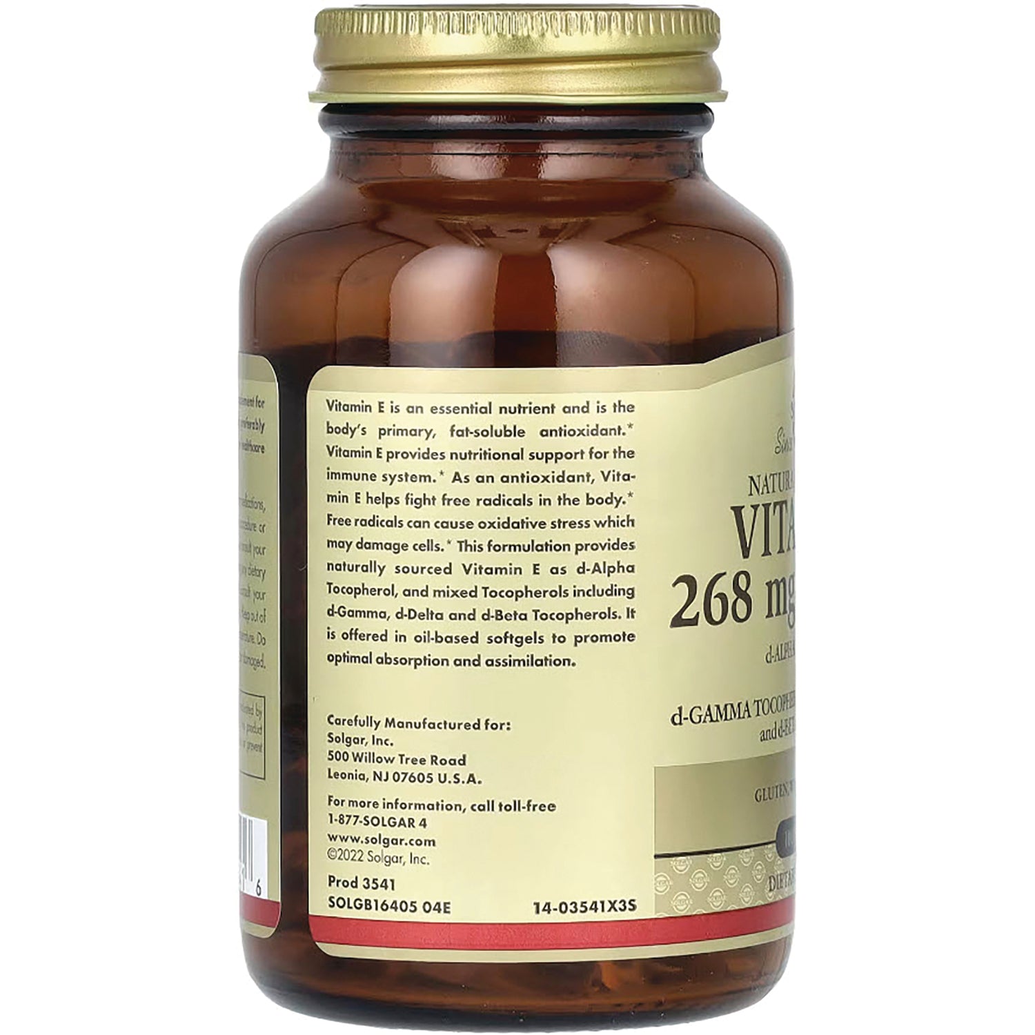 SLG251 | back label of brown bottle showing product information and Vitamin E 268 mg