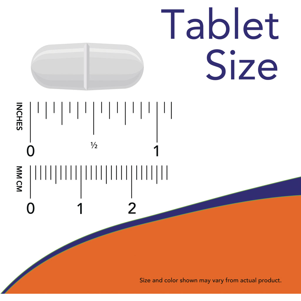 NWF593 | Tablet size graphic showing a scored white tablet above inch and centimeter rulers - Thumbnail