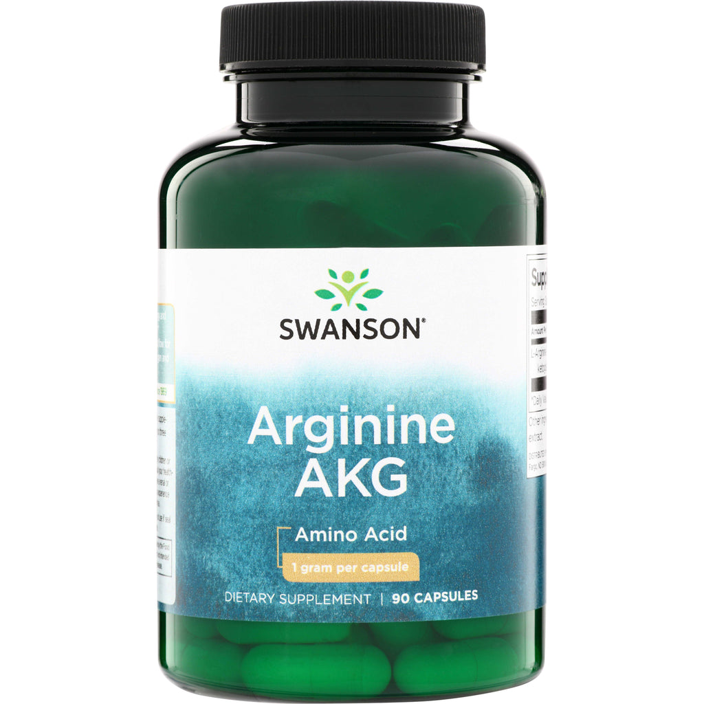 SWU341 | Swanson Arginine AKG, amino acid supplement, 1 gram per capsule, 90 capsules bottle front - Thumbnail