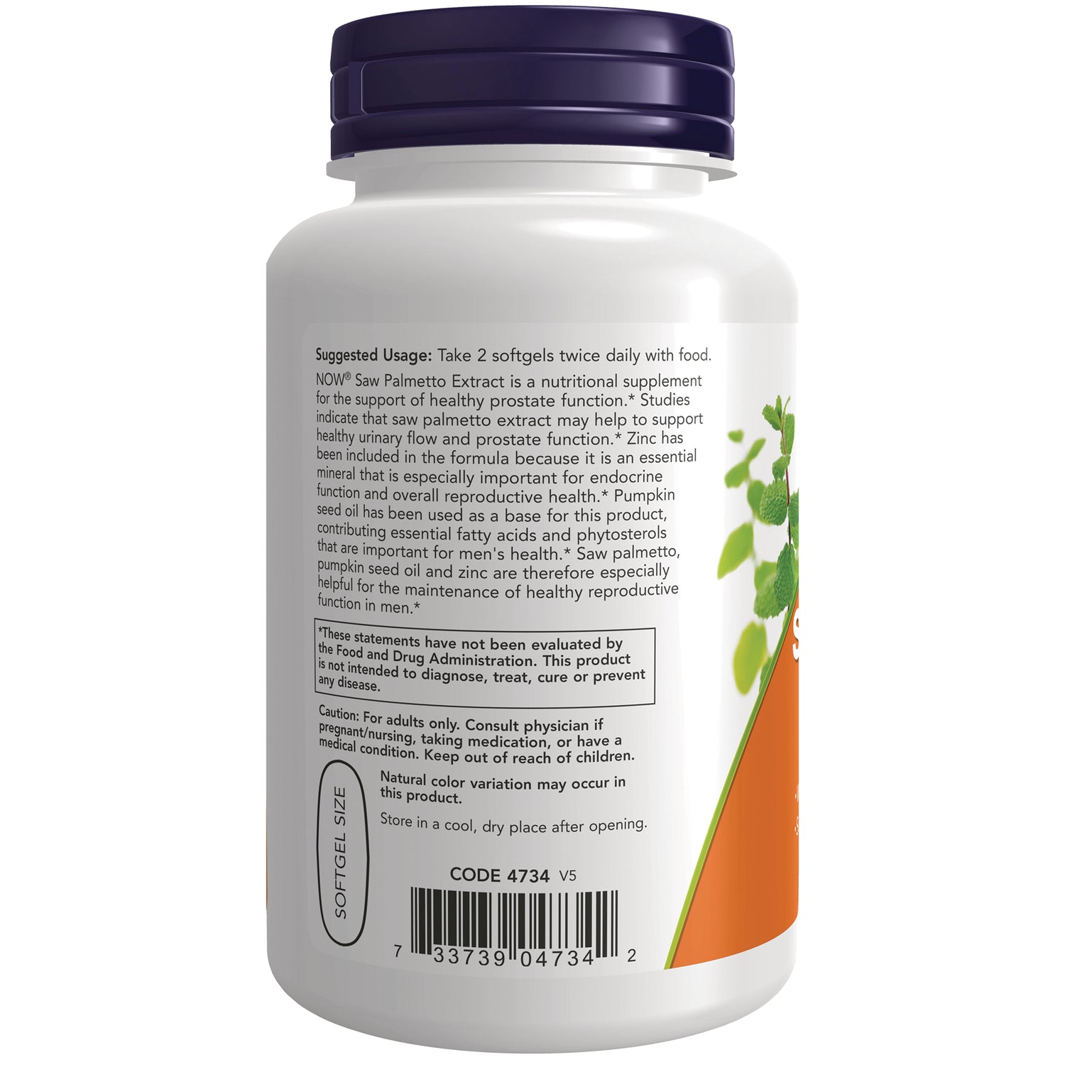 NWF703 | Back of white supplement bottle showing suggested usage text, caution panel, and barcode