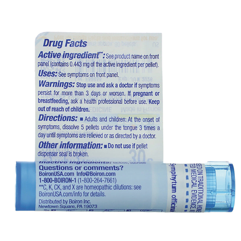BRN072 | Back panel of blue homeopathic pellet tube showing Drug Facts, directions, and contact information - Thumbnail