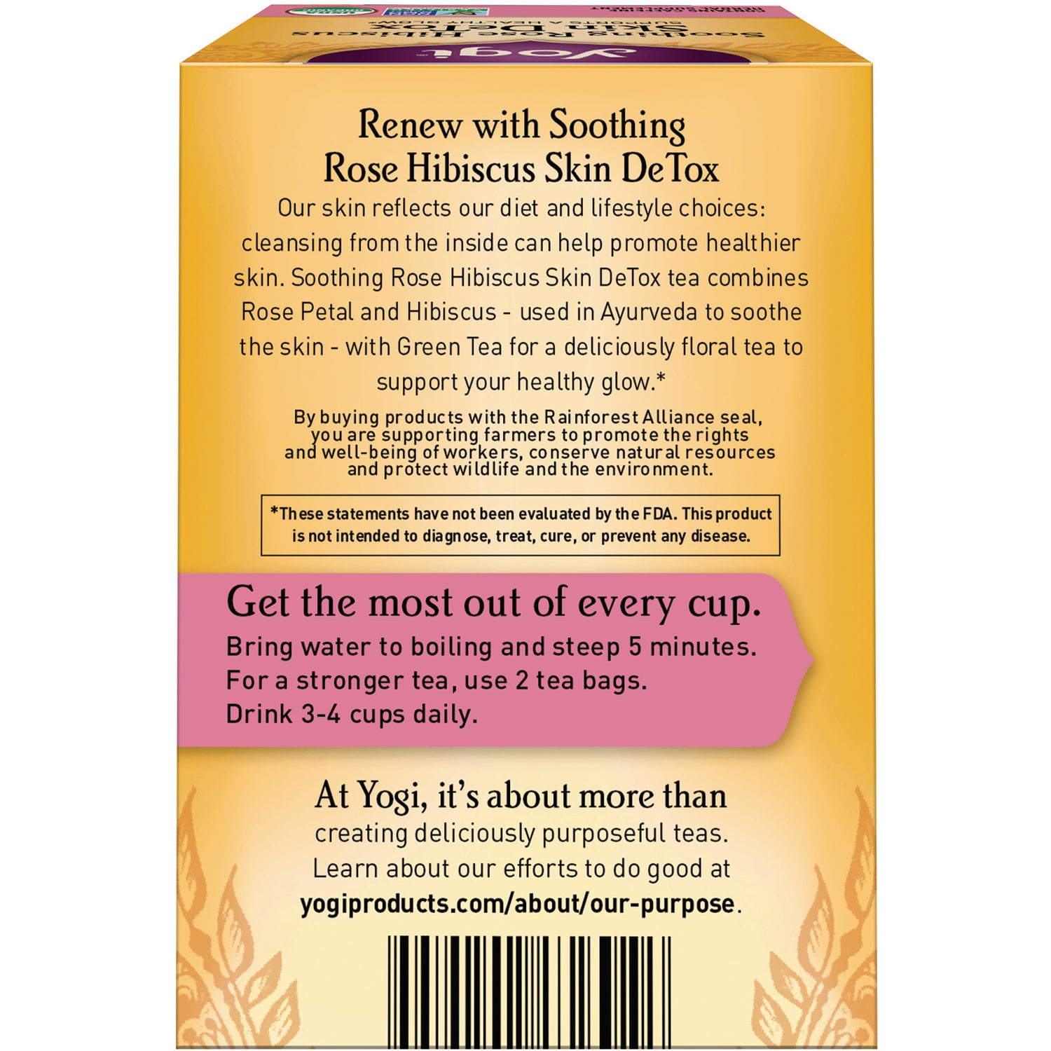 AHW039 | Back panel with Renew with Soothing Rose Hibiscus Skin DeTox and brewing directions