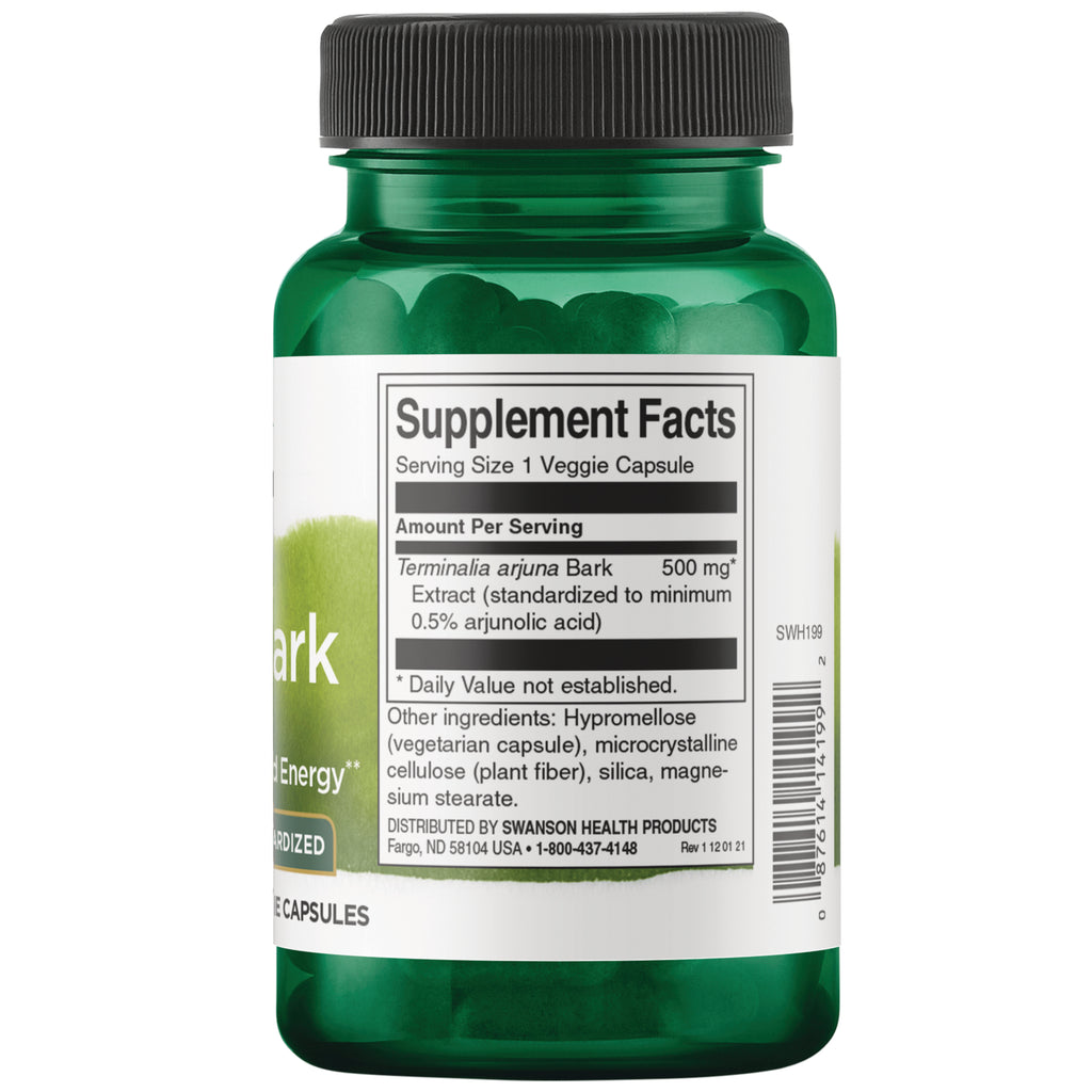 SWH199 | Supplement Facts panel: Terminalia arjuna bark extract 500 mg per veggie capsule - Thumbnail