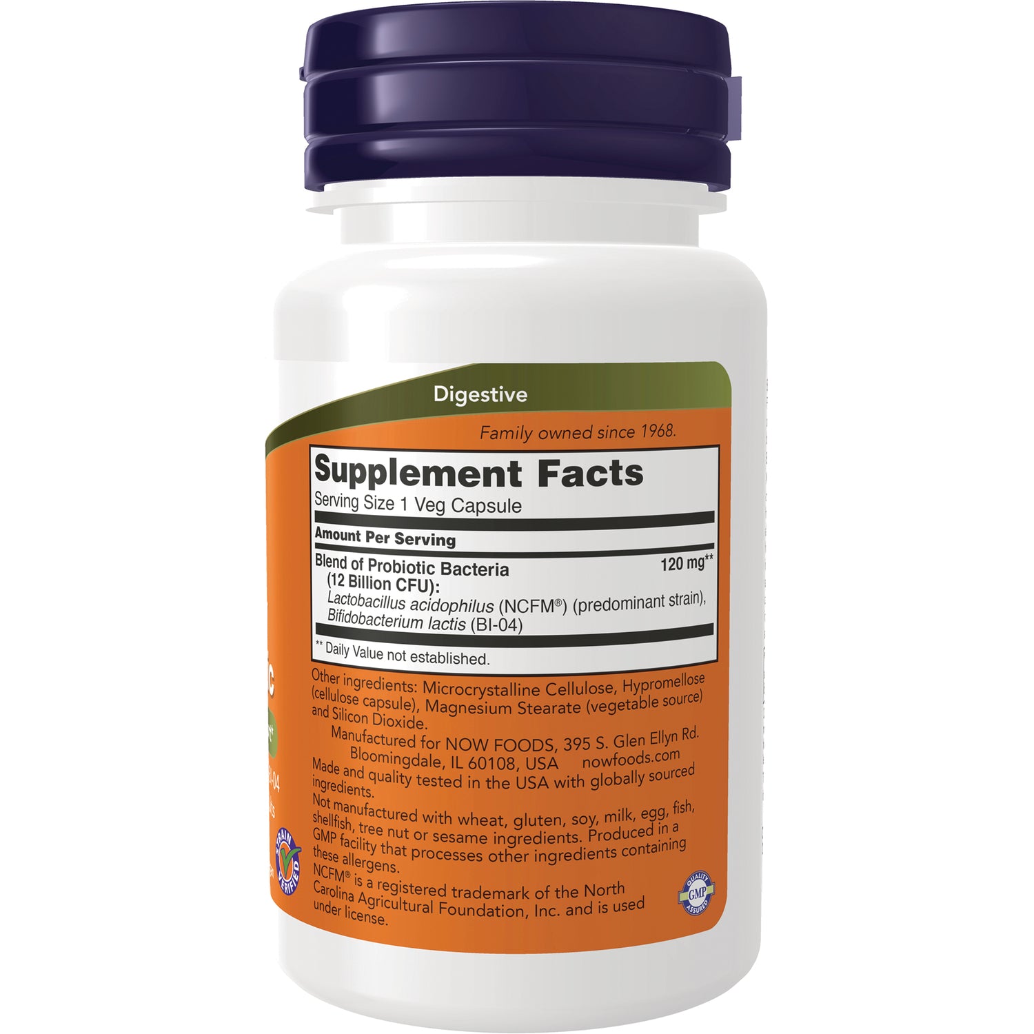 NWF1458 | Back of white supplement bottle showing Supplement Facts panel and ingredient text