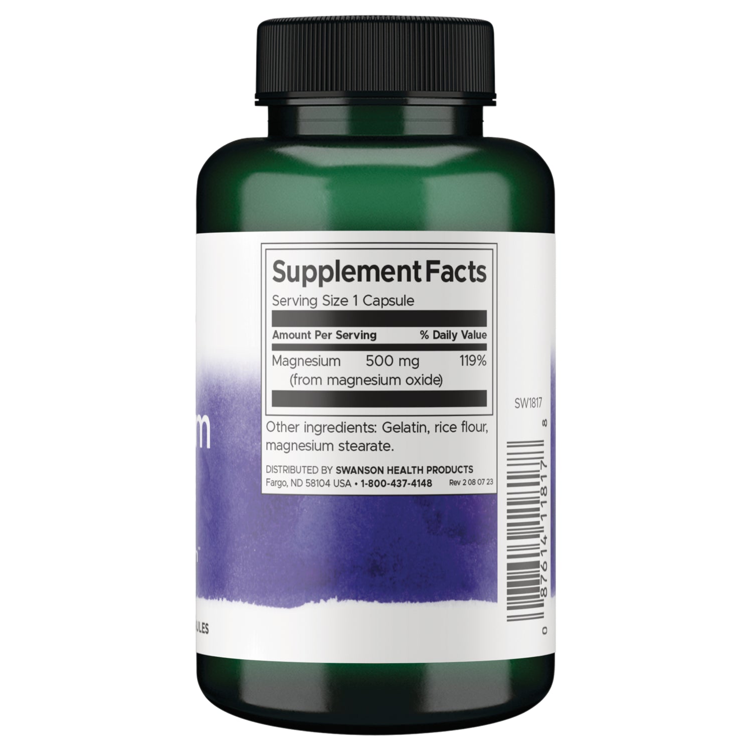 SW1817 | Back label with supplement facts and serving information