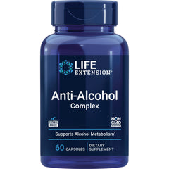 LE461 | Life Extension Anti-Alcohol Complex supplement bottle front label reading Anti-Alcohol Complex, 60 capsules, gluten free, non GMO
