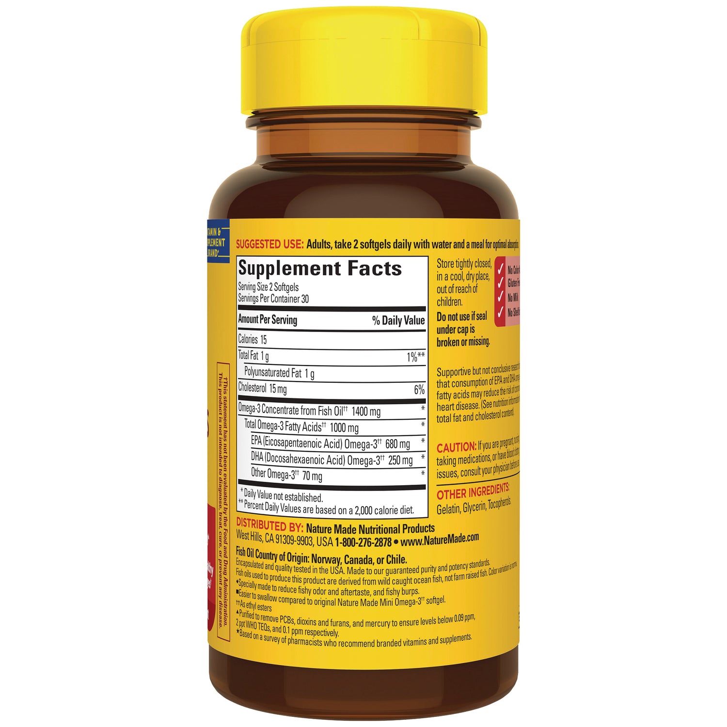 NTM192 | Back label showing Supplement Facts table, dosage, storage and caution text on amber supplement bottle