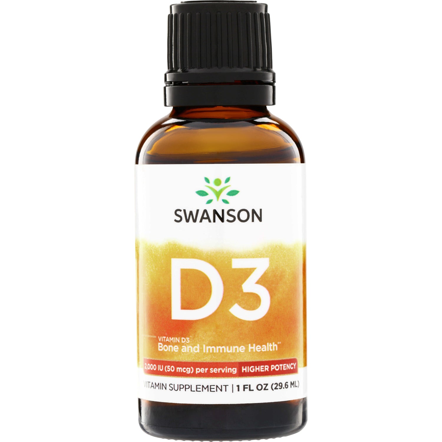 SW1368 | Swanson Vitamin D3, Bone and Immune Health, 2,000 IU (50 mcg) per serving, Higher Potency, 1 fl oz bottle