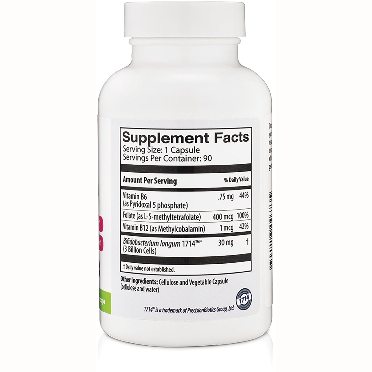 JTR014 | back of white supplement bottle showing Supplement Facts panel with serving size, nutrients, and other ingredients