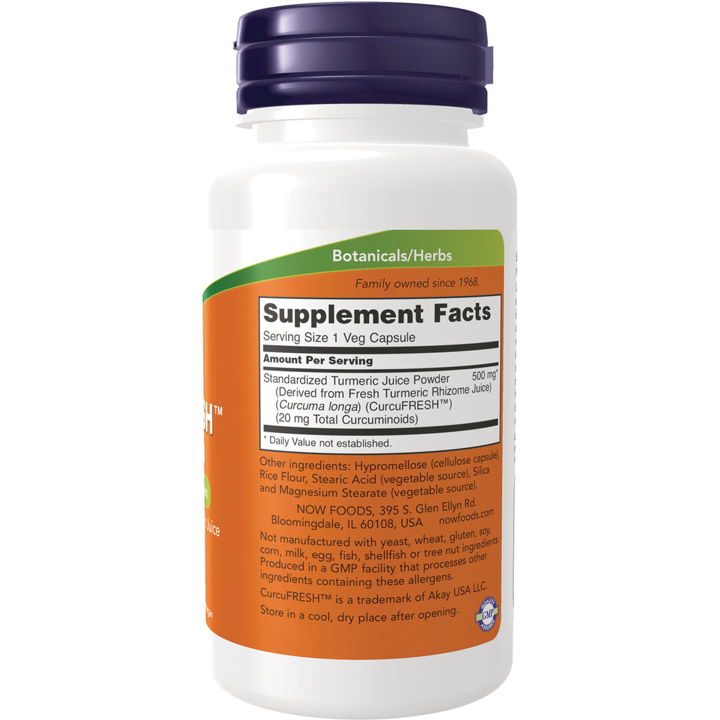 NWF1298 | Back label showing Supplement Facts panel and ingredient list for turmeric veg capsules - Thumbnail