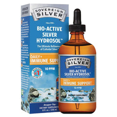 SSL002 | Sovereign Silver Bio-Active Silver Hydrosol 10 PPM dropper bottle with box, Daily + Immune Support, 8 fl oz
