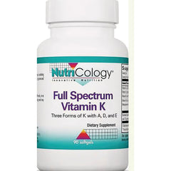NCL035 | NutriCology Full Spectrum Vitamin K bottle front label, dietary supplement, 90 softgels