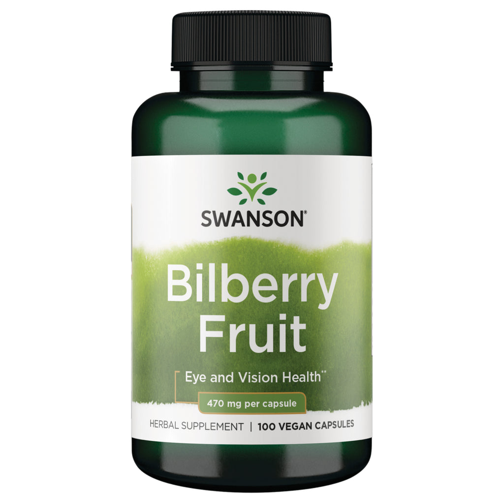 SW958 | Swanson Bilberry Fruit supplement bottle, 470 mg per capsule, 100 vegan capsules - Thumbnail