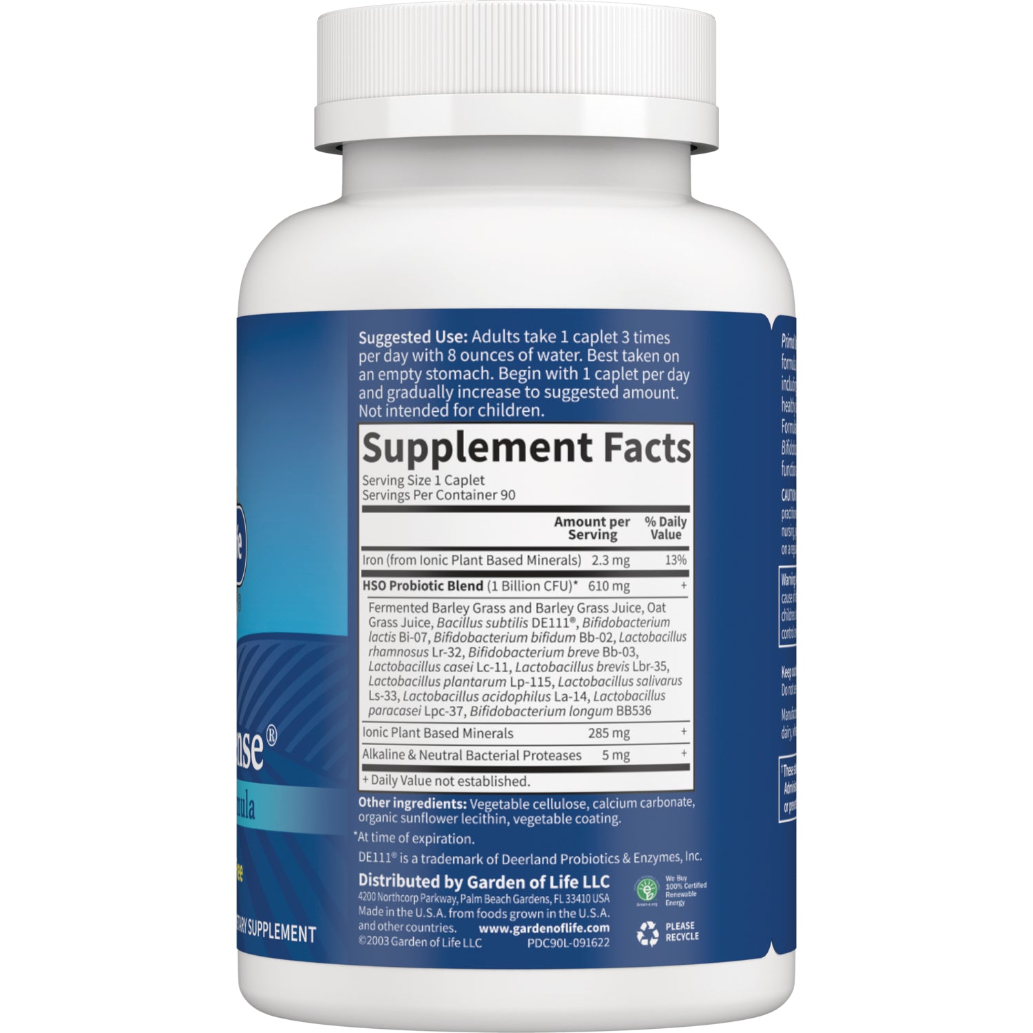 GLF004 | back of white supplement bottle showing Supplement Facts panel, serving size, amounts and ingredient list