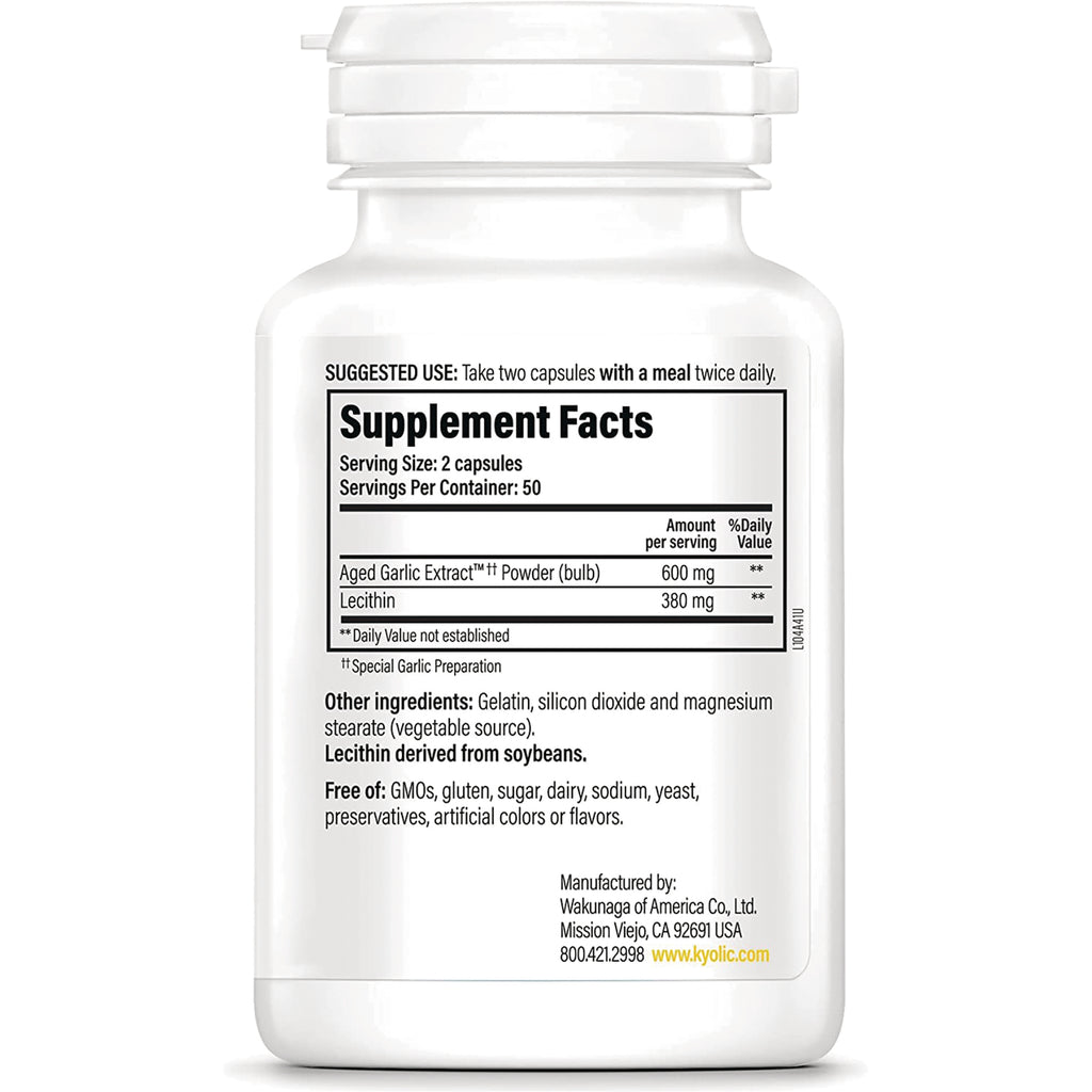 KY102 | back label of white supplement bottle showing Supplement Facts, Serving Size: 2 capsules, ingredient list and manufacturer info - Thumbnail