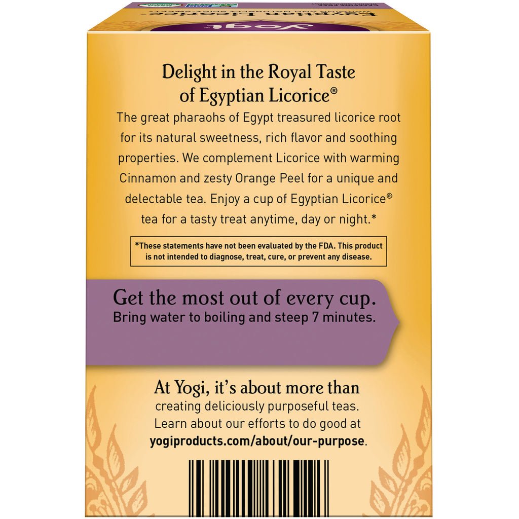 AHW014 | Back of Yogi Egyptian Licorice tea box with steeping directions and brand message - Thumbnail