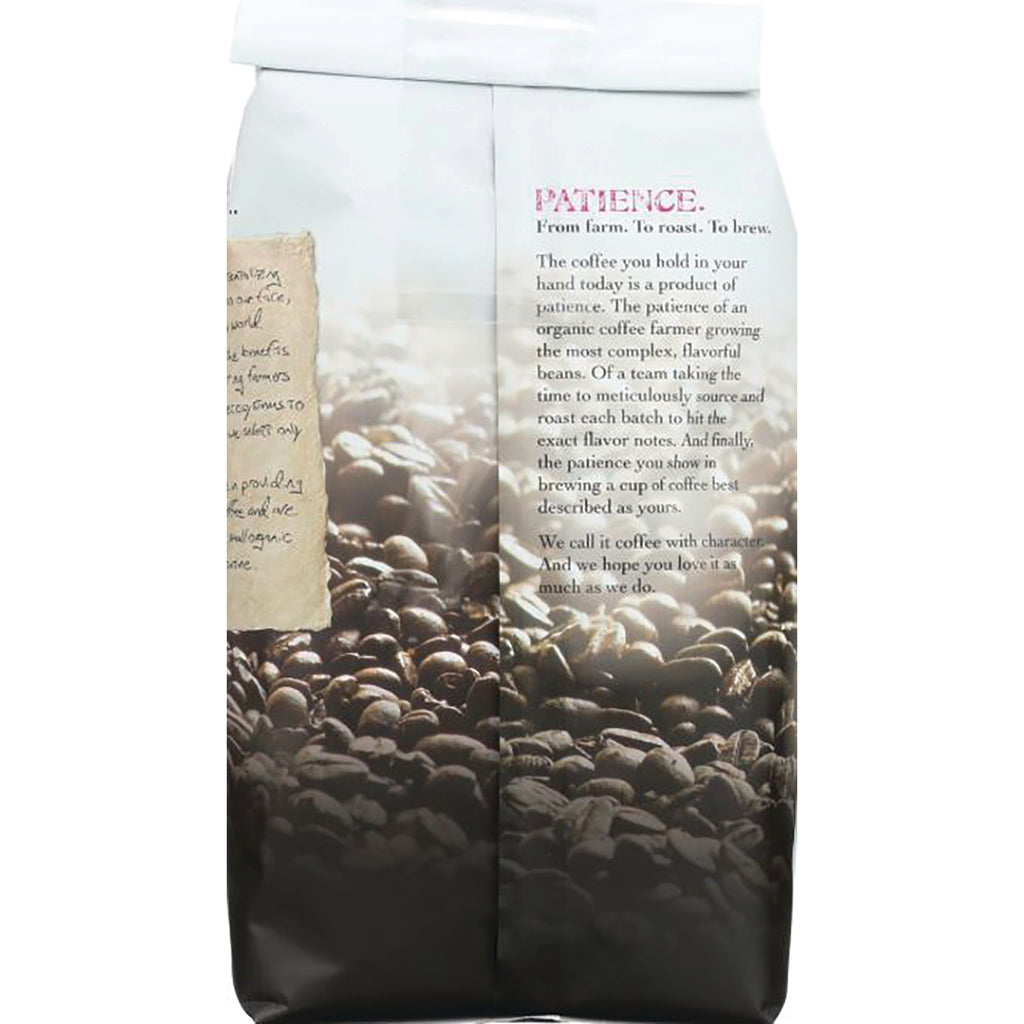 JOC009 | Back of coffee bag showing roasted coffee beans and printed panel with heading PATIENCE and product story - Thumbnail