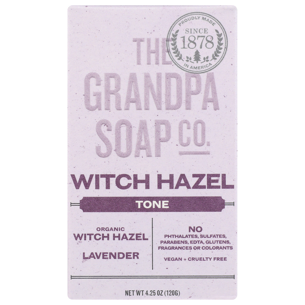 GP027 | Grandpa Soap Co. front packaging for Witch Hazel tone lavender soap bar, net wt 4.25 oz - Thumbnail