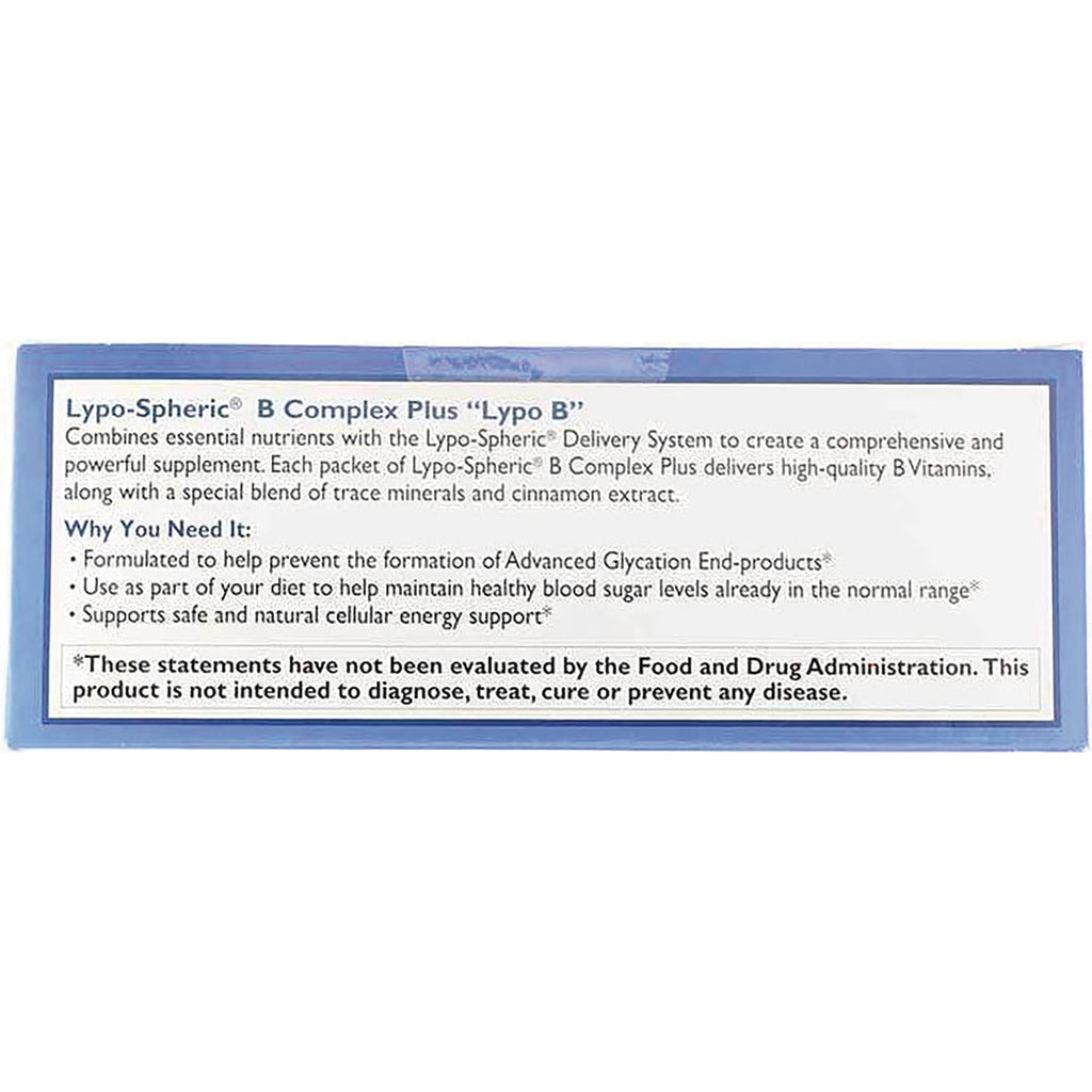 LVL005 | back label showing Lypo-Spheric B Complex Plus Lypo B description, usage bullets and FDA disclaimer - Thumbnail