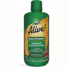 NW707 | Green bottle of Alive! Max Potency Complete Liquid Multivitamin, citrus flavored, 30.4 fl oz