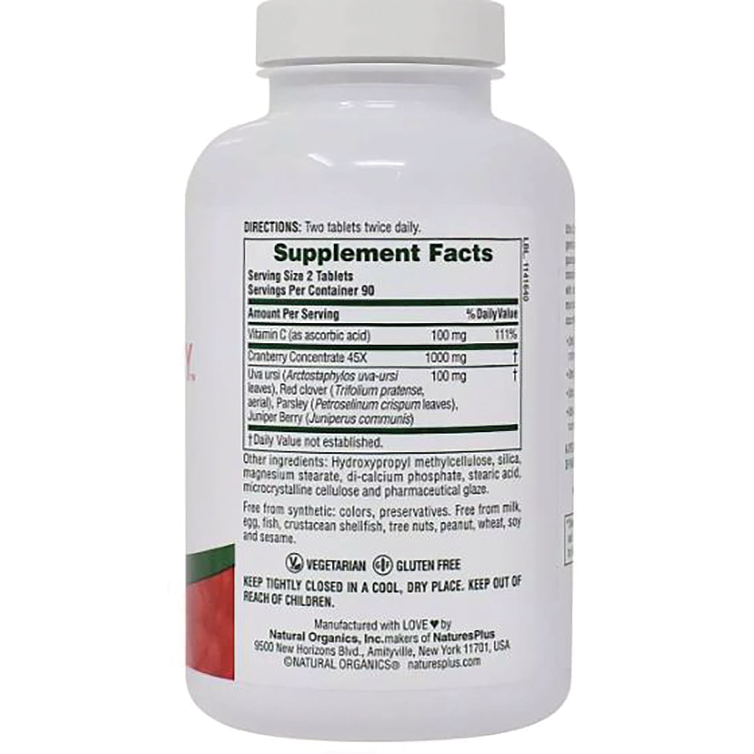 NTP037 | Back of white supplement bottle showing Supplement Facts panel, ingredients, and storage instructions