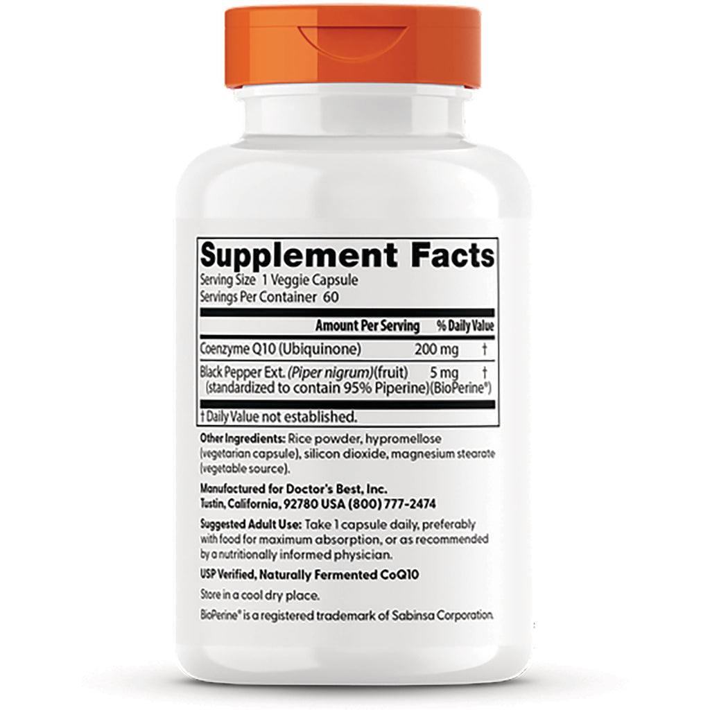 DB158 | back label showing Supplement Facts panel and ingredients for CoQ10 supplement bottle - Thumbnail