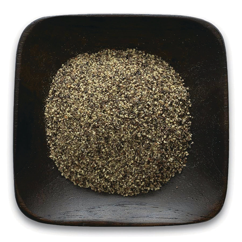 FNP062 | coarse ground pepper in a dark square wooden bowl - Thumbnail