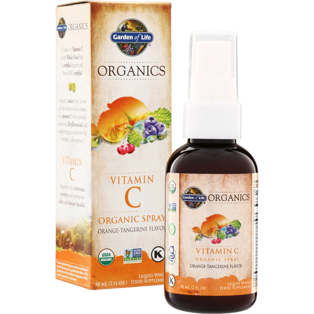 GLF217 | Garden of Life Organics Vitamin C Organic Spray, Orange-Tangerine Flavor, bottle and box - Thumbnail