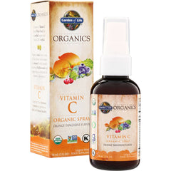 GLF217 | Garden of Life Organics Vitamin C Organic Spray, Orange-Tangerine Flavor, bottle and box