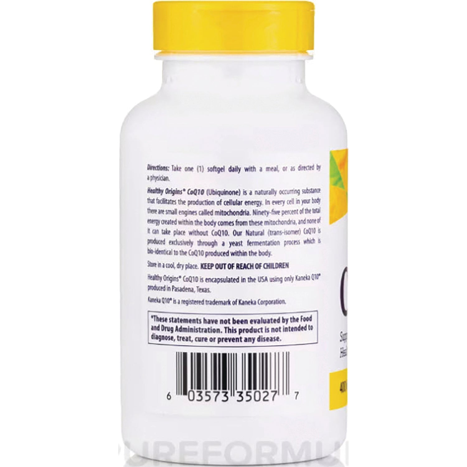 HRG033 | Back label of white supplement bottle showing directions text, KEEP OUT OF REACH OF CHILDREN notice, and barcode