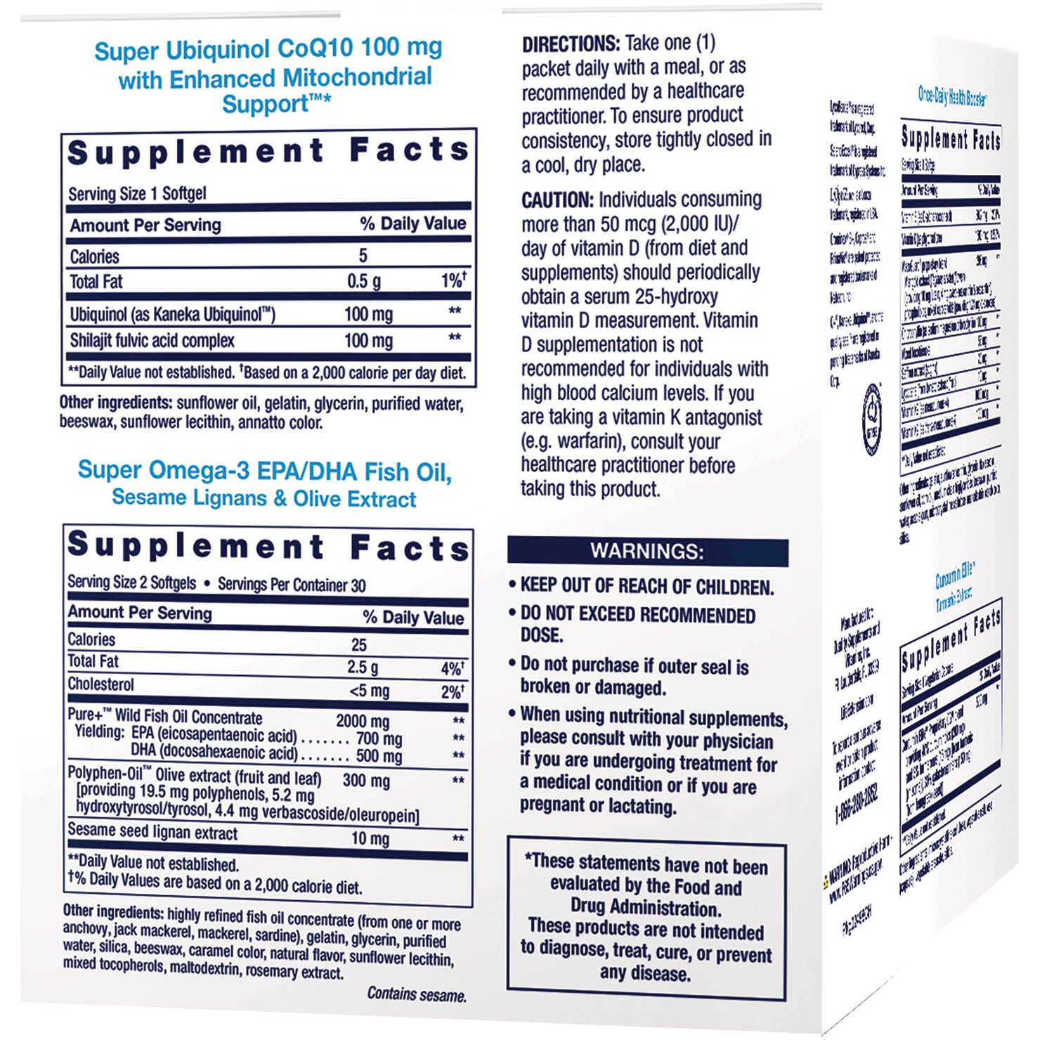 LE495 | Back of supplement box showing Supplement Facts panels, warnings, directions, and ingredient list