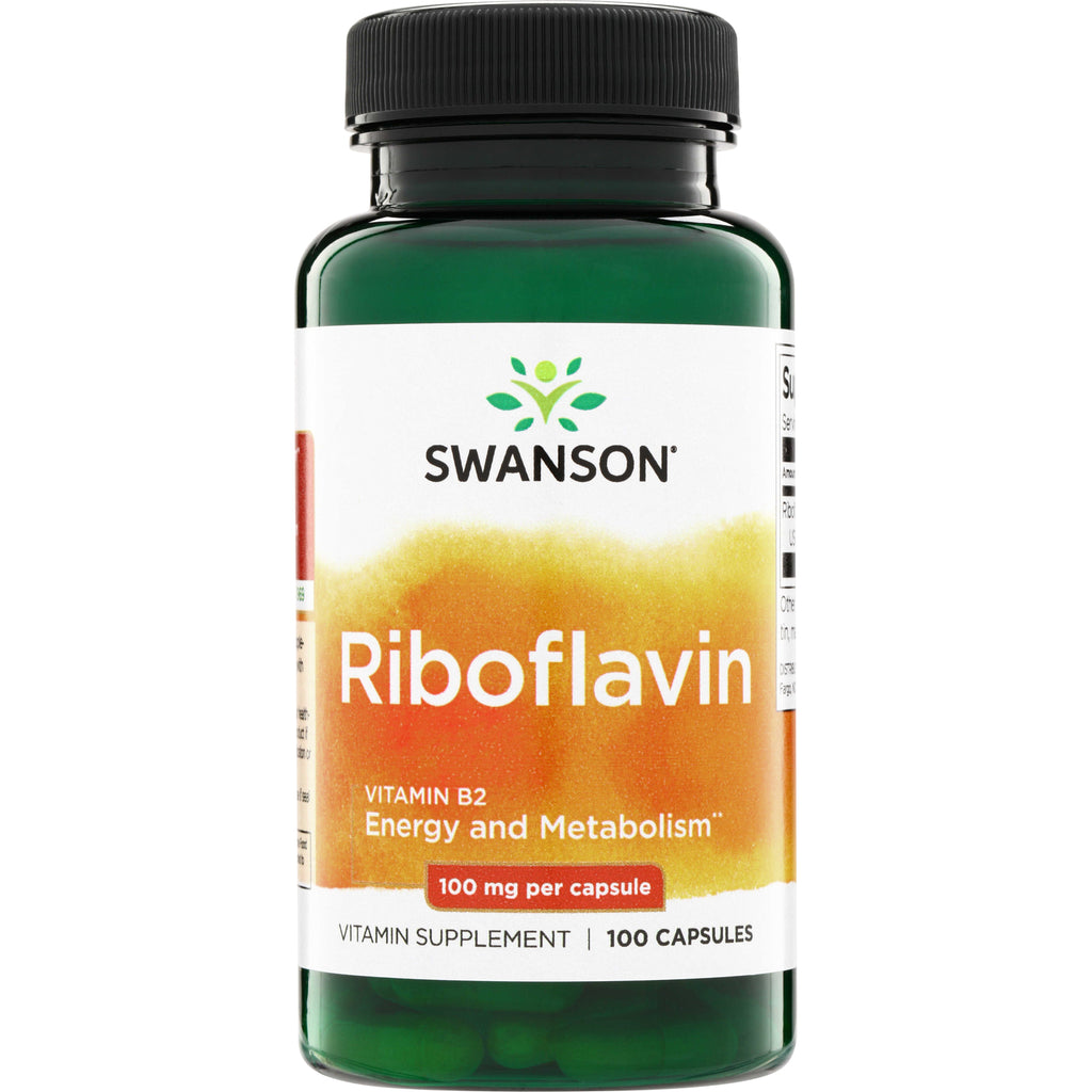 SW018 | Swanson Riboflavin Vitamin B2, Energy and Metabolism, 100 mg per capsule, 100 capsules bottle front - Thumbnail