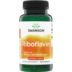 SW018 | Swanson Riboflavin Vitamin B2, Energy and Metabolism, 100 mg per capsule, 100 capsules bottle front