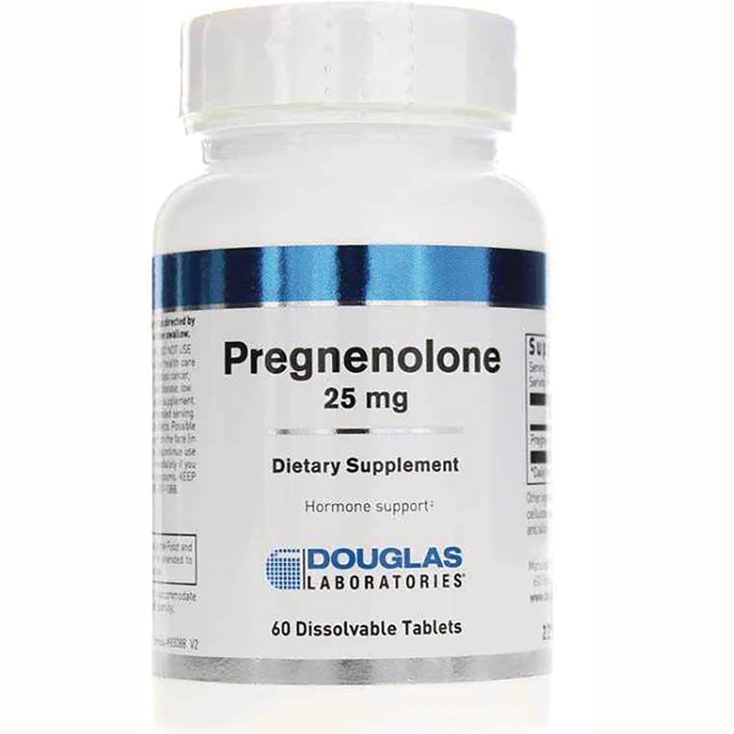 DGL032 | White bottle labeled Pregnenolone 25 mg Dietary Supplement Douglas Laboratories 60 Dissolvable Tablets