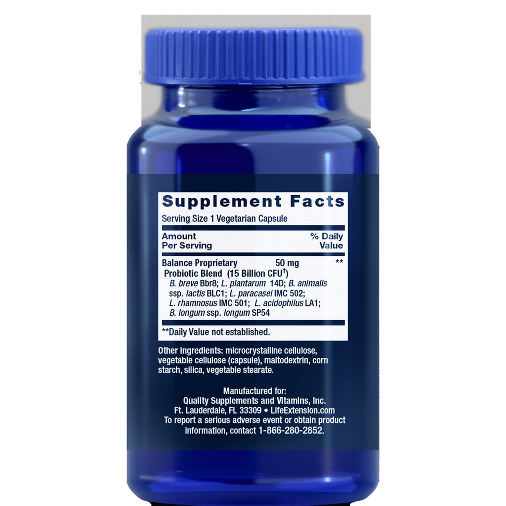 LE327 | back of blue supplement bottle showing Supplement Facts panel and ingredient list, serving size 1 vegetarian capsule - Thumbnail