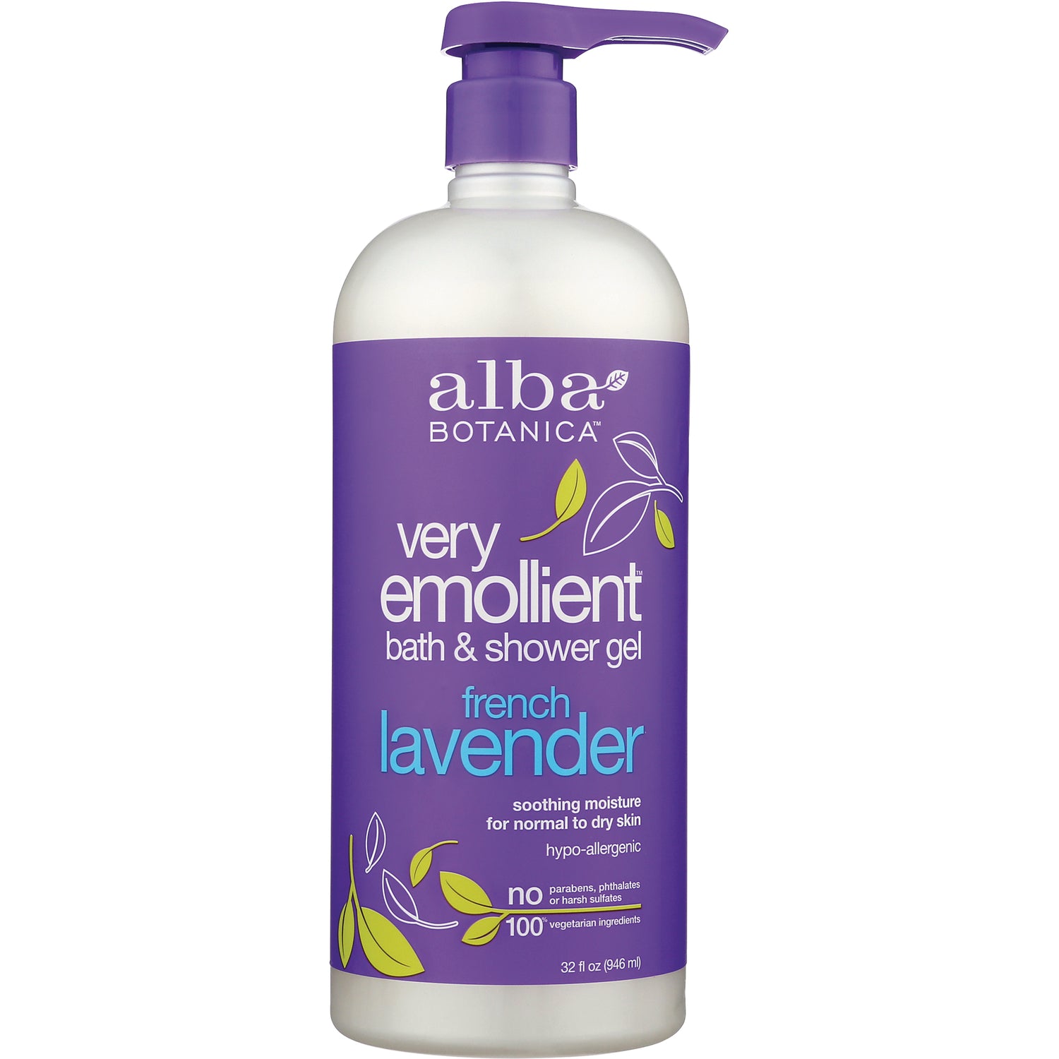 ABA058 | Alba Botanica Very Emollient bath & shower gel, French lavender pump bottle, 32 fl oz