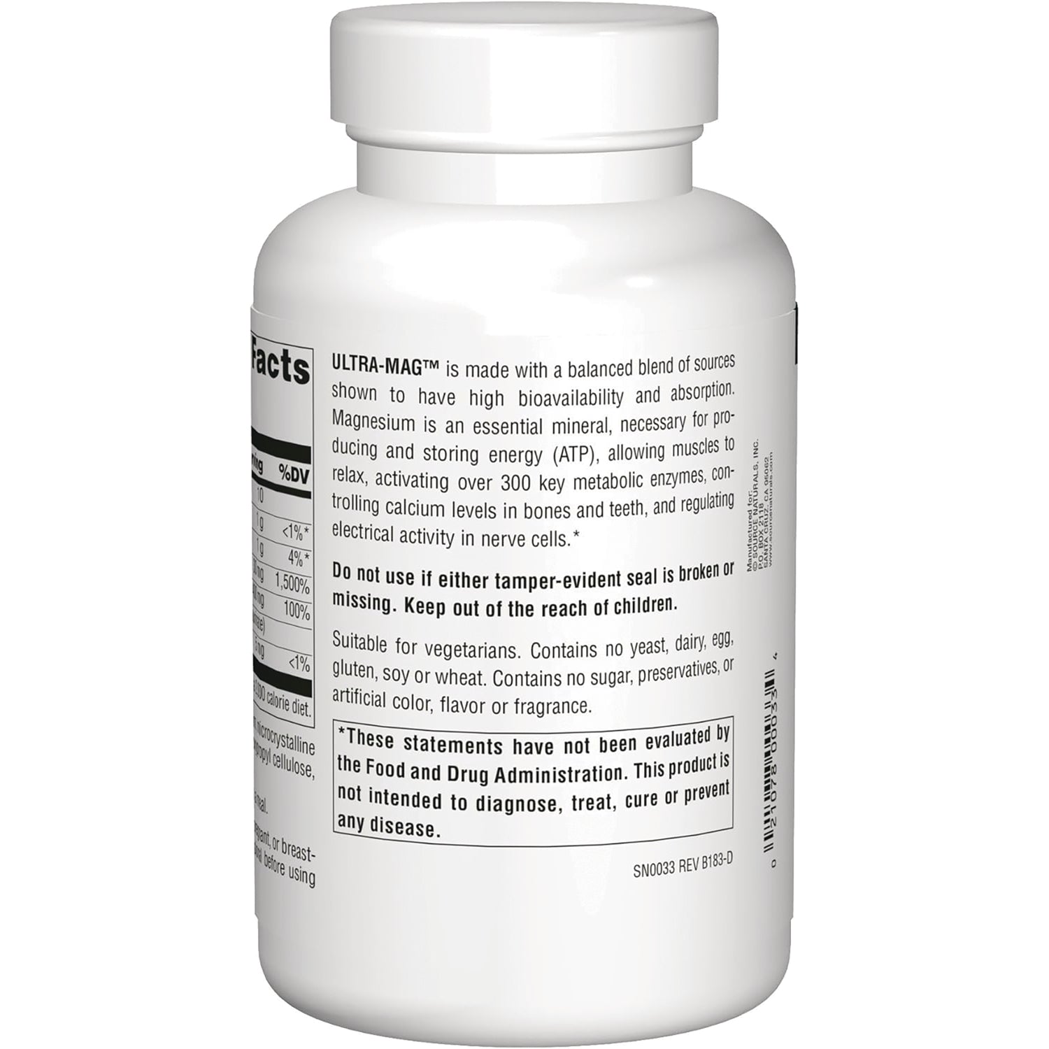 SN804 | Back label with Ultra-Mag magnesium description, warnings, and FDA disclaimer