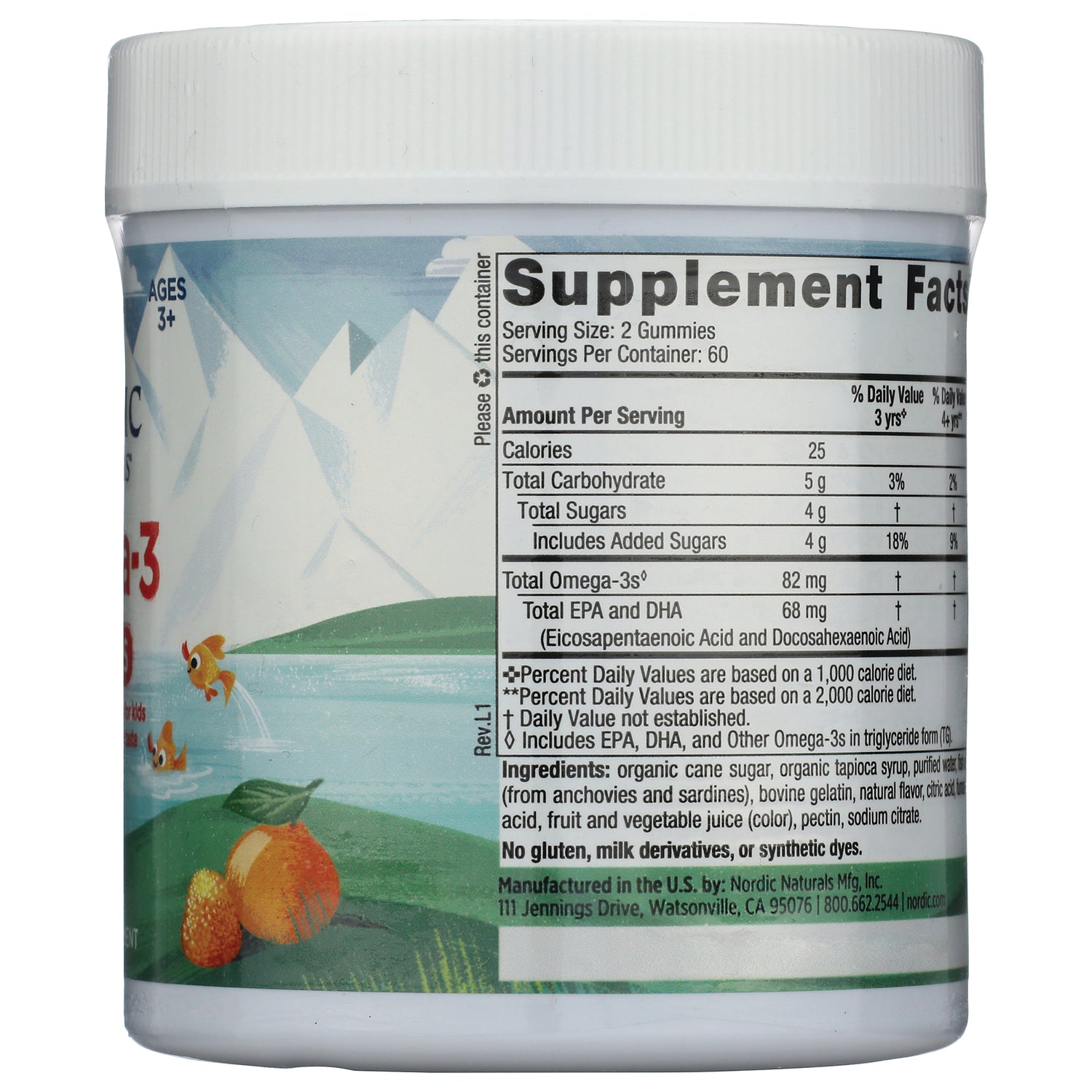 NRN059 | Back of supplement jar showing Supplement Facts panel, serving size and ingredients