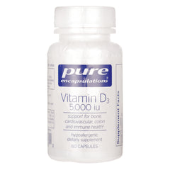 PRN021 | Pure Encapsulations Vitamin D3 5,000 IU white bottle showing front label 60 capsules