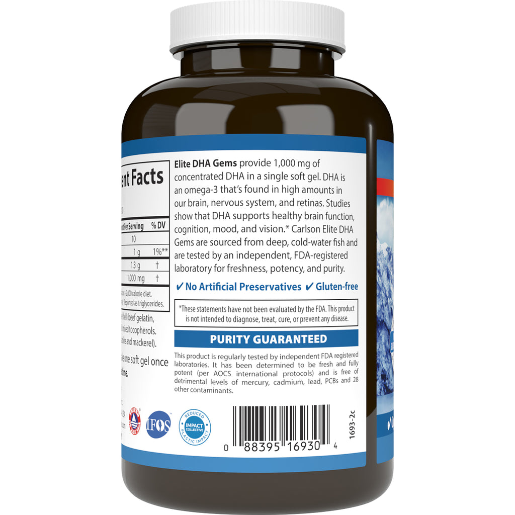 CSN261 | Back label of brown supplement bottle showing supplement facts, purity guaranteed panel and barcode - Thumbnail