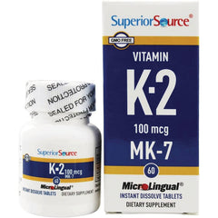 SUS020 | Superior Source Vitamin K-2 MK-7 100 mcg, 60 MicroLingual instant dissolve tablets, bottle and box front