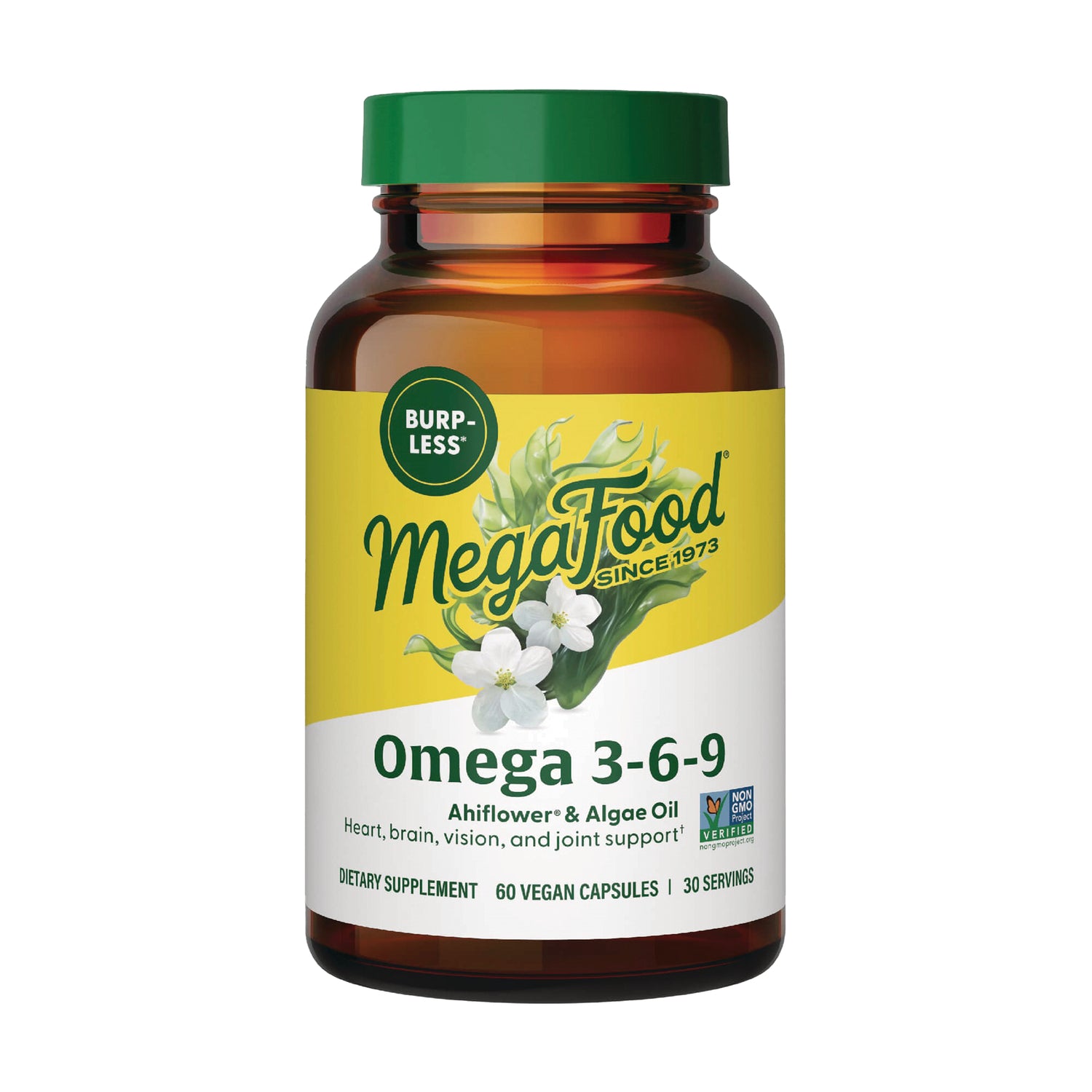 MGF139 | MegaFood Omega 3-6-9 supplement bottle, Ahiflower & algae oil, 60 vegan capsules