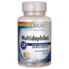 SLR274 | Solaray Multidophilus probiotic bottle, Twelve Strain Formula 20 Billion CFU, 100 coated vegcaps