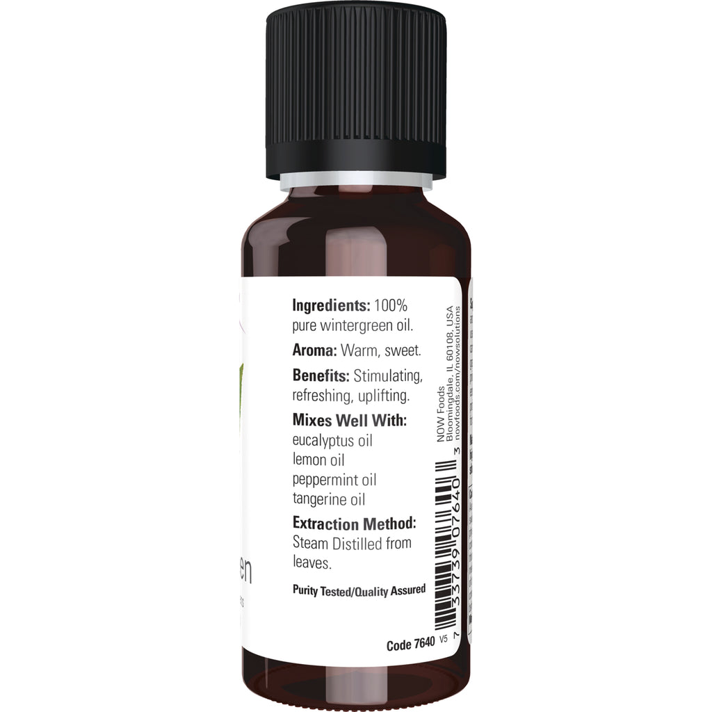 NWF516 | Back label of brown essential oil bottle showing ingredients, aroma, benefits, mixing suggestions, extraction method and barcode - Thumbnail