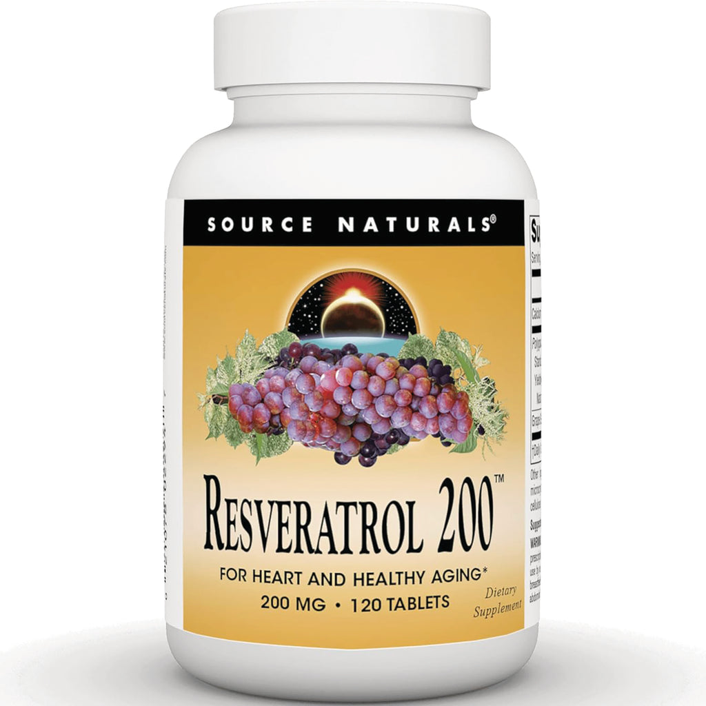 SN827 | Source Naturals Resveratrol 200, 200 mg, 120 tablets dietary supplement bottle - Thumbnail