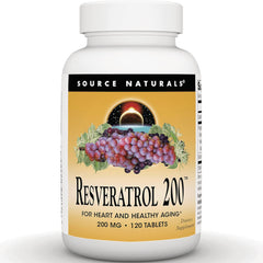 SN827 | Source Naturals Resveratrol 200, 200 mg, 120 tablets dietary supplement bottle