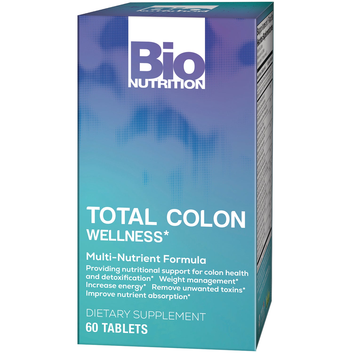 BNN005 | Bio Nutrition Total Colon Wellness supplement box front with teal to purple gradient, 60 tablets