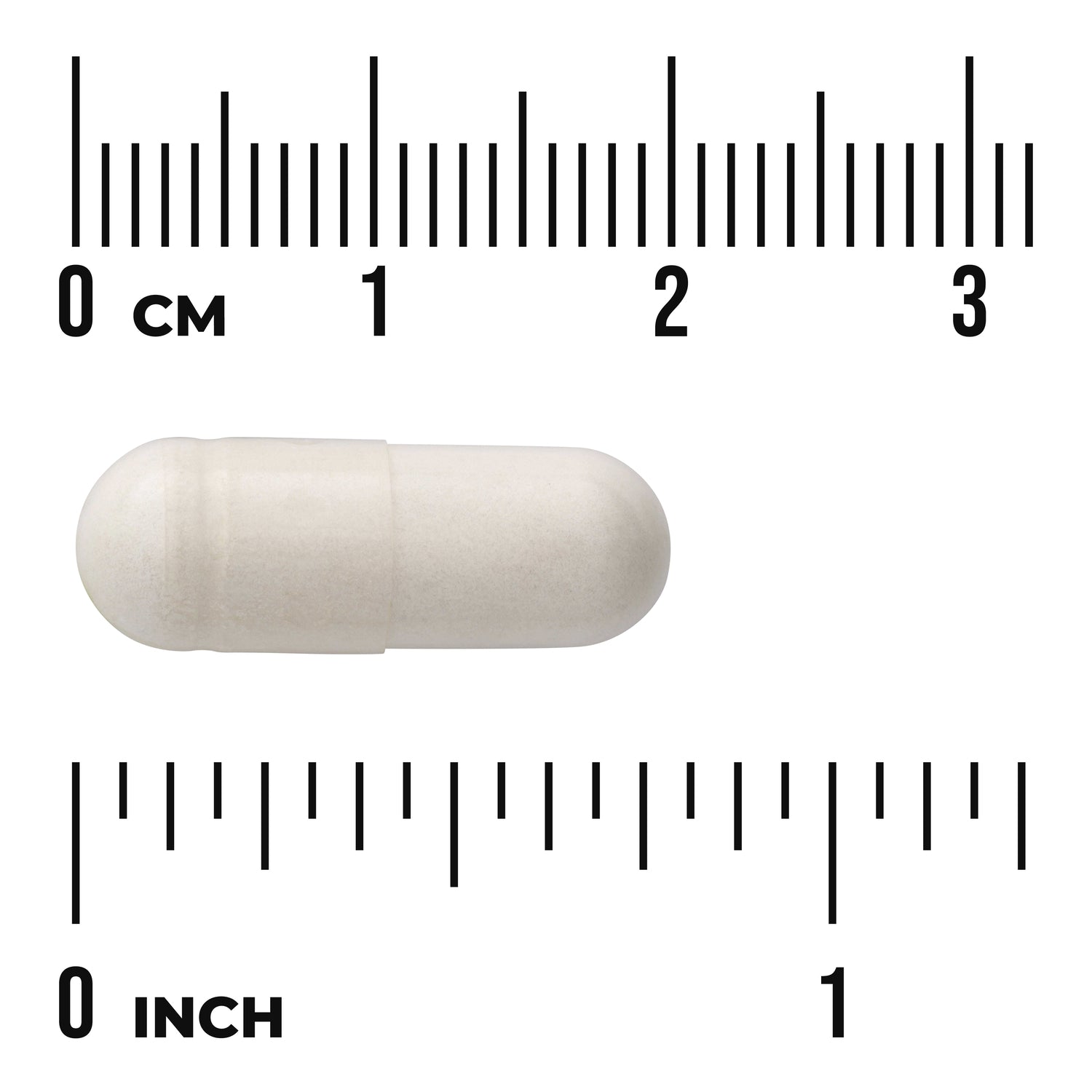 SW1377 | White capsule with metric and inch ruler for size reference